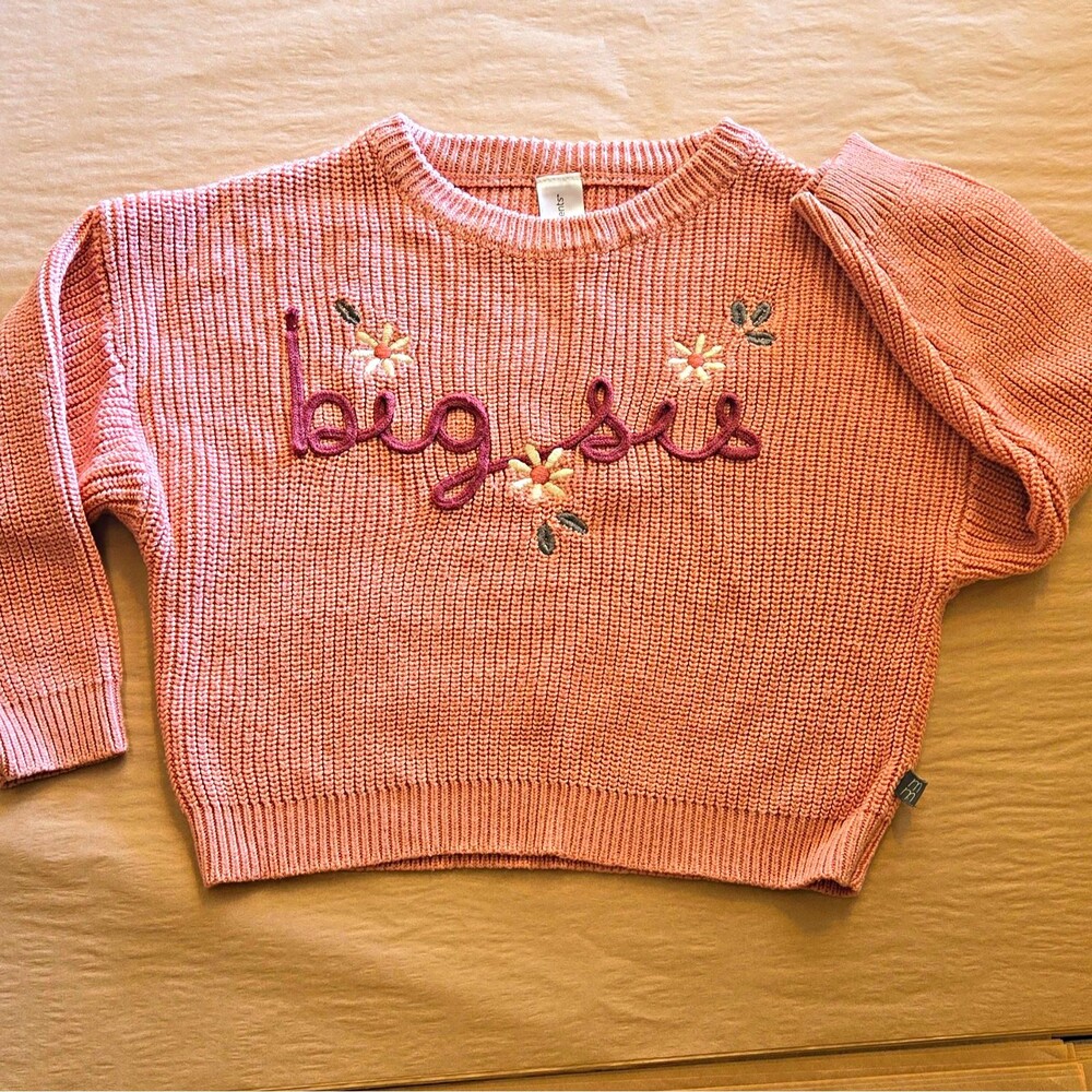 Modern Moments Gerber Big Sis Girls 3T Pink Knit Pullover Sweater Big Sis Floral